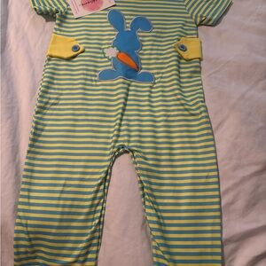 Bubblegum Blue and Yellow Striped Bunny Bodysuit